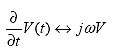 Equation 68.  Equation.  the partial derivative of V at t with respect to t is true if the product of j multiplied by omega multiplied by V is true and the partial derivative of V at t with respect to t is false if the product of j multiplied by omega multiplied by V is false.