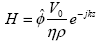 Equation 85.  Equation.  H equals e to the power minus j, k, and z multiplied by unit vector phi multiplied by the product of V sub 0 divided by the product of eta multiplied by rho.