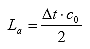 Equation 3.  Equation. L sub a equals the product of delta t multiplied by c sub 0 divided by 2.