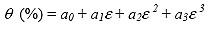 Equation 8.  Equation.  percentage of theta equals the product of the following: a sub 0 plus a sub 1 times epsilon plus a sub 2 times square epsilon plus a sub 3 times cubic epsilon.