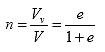 Equation 12. Equation.  n equals the product of V sub v divided by V, which equals e divided by the sum of 1 and e.