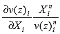 Partial derivative of v at z sub i with respect to X sub i multiplied by the product of X to the power n sub i divided by v at z to the power n sub i