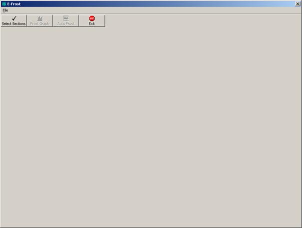 This figure is a screenshot that consists of a mostly blank rectangular form with file menu and four tool buttons in the top left corner of the interface. The "Select Sections" and "Exit" tool buttons are shown active, while the "Frost Graph" and "AutoFrost" buttons are shown inactive.