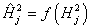 Equation 105. Definition of vector H hat for the transferred value of the nodes at the second hidden layer. H hat superscript 2 subscript j equals f times parenthesis H superscript 2 subscript j end parenthesis.