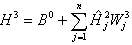 Equation 109. Definition of vector H for the value of the output node. H superscript 3 equals B superscript 0 plus the summation from j equals 1 to n of the product of H hat superscript 2 subscript j and matrix W for W superscript 3 subscript j.