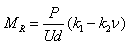 Equation 20. Calculation of resilient modulus using Roque and Buttlar equation. M subscript R equals P divided by U times d times the difference between parenthesis k subscript 1 minus k subscript 2 times nu end parenthesis.