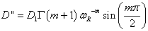 Equation 69. Calculation of dynamic axial creep component. D superscript double prime equals D subscript 1, times gamma as a function of parenthesis m plus 1 end parenthesis times omega subscript R, raised to the power of negative m times sinus of the ratio of parenthesis m times pi divided by 2 end parenthesis.