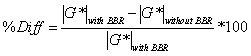 Percent diff equals the ratio of the difference between vertical line G superscript star vertical line subscript with BBR, minus vertical line G superscript star vertical line subscript without BBR divided by vertical line G superscript star vertical line subscript with BBR, multiplied by 100.