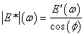 Equation 86. Calculation of dynamic modulus as a function of frequency. Vertical line E superscript star vertical line parenthesis omega end parenthesis equals the ratio of E superscript apostrophe parenthesis omega end parenthesis divided by cosine of parenthesis eta end parenthesis.