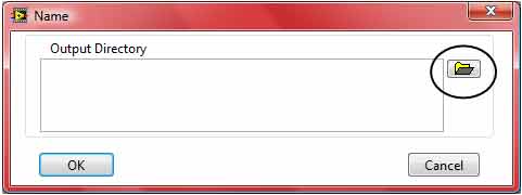 Figure 208. Screenshot. Output directory dialog. This figure shows the screenshot of the output directory dialog, which is launched by following the “File” then “Output Directory” path. If no output directory is chosen or if users would like to change the current output directory, users should press the browse folder icon to the right of the directory path (circled in black in the figure).