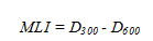 MLI equals D subscript 300 minus D subscript 600.