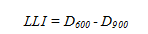 Calculation of LLI. LLI equals D subscript 600 minus D subscript 900.