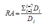 RA equals the summation of D subscript i with values of i ranging from 1 to 7divided by D subscript i.