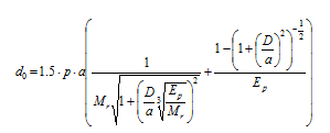 d subscript zero equals 1.5 times p times a times open bracket the sum of 1 divided by M subscript r times the square root of 1 plus open parenthesis D divided by a multiplied by the cube root of E subscript p divided by M subscript r closed parenthesis squared end cube root plus 1 minus open parenthesis 1 plus open parenthesis D divided by a closed parenthesis squared closed parenthesis raised to the power of negative 
one-half divided by the quantity E subscript p closed bracket