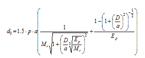 d subscript zero equals 1.5 times p times a times open bracket the sum of 1 divided by M subscript r times the square root of 1 plus open parenthesis D divided by a multiplied by the cube root of E subscript p divided by M subscript r closed parenthesis squared end cube root plus 1 minus open parenthesis 1 plus open parenthesis D divided by a closed parenthesis squared closed parenthesis raised to the power of negative 
one-half divided by the quantity E subscript p closed bracket