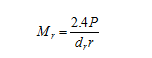 M subscript r equals the quantity 2.4 times P divided by the quantity d subscript r times r.