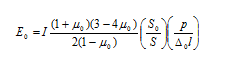 M subscript r equals the quantity 2.4 times P divided by the quantity d subscript r times r.E subscript zero equals I times open parenthesis 1 plus mu subscript zero closed parenthesis times open parenthesis 3 minus 4 times mu subscript zero closed parenthesis divided by 2 times open parenthesis 1 minus mu subscript zero closed parenthesis multiplied by the quantity open parenthesis S subscript zero divided by S closed parenthesis times the quantity open parenthesis p divided by delta subscript zero times l closed parenthesis.