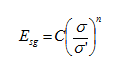 Calculation of Esg. E subscript sg equals C times open parenthesis sigma divided by sigma prime closed parenthesis raised to the power of n.