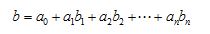 Figure 22. Equation. General linear formulation for the exponent term of the logistic model. b equals a subscript zero plus a subscript 1 times b subscript 1 plus a subscript 2 times b subscript 2 plus…plus a subscript n times b subscript n.