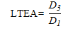 LTEA equals D subscript 3 divided by D subscript 1.
