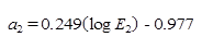 Figure 89. Equation. Computation of the layer coefficient a2 for base course. a subscript 2 equals 0.249 times open parenthesis the logarithm of E subscript 2 closed parenthesis minus 0.977.