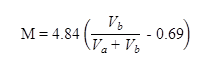 Calculation of parameter M. M equals 4.84 times open parenthesis V subscript b divided by V subscript a plus V subscript b minus 0.69 closed parenthesis.