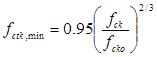 f subscript ctk,min equals 0.95 times open parenthesis f subscript ck divided by f subscript cko closed parenthesis raised to the power of 2 divided by 3.