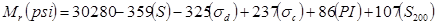 M subscript r times open parenthesis psi closed parenthesis equals 30,280 minus 359 times open parenthesis S closed parenthesis minus 325 times open parenthesis sigma subscript d closed parenthesis plus 237 times open parenthesis sigma subscript c closed parenthesis plus 86 times open parenthesis PI closed parenthesis plus 107 times open parenthesis S subscript 200 closed parenthesis.