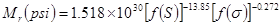 M subscript r times open parenthesis psi closed parenthesis equals 1.518 times 10 raised to the power of 30 times open bracket f times open parenthesis S closed parenthesis closed bracket raised to the power of -13.85 times open bracket f times open parenthesis sigma closed parenthesis closed bracket raised to the power 
of -0.272.
