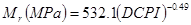 M subscript r times open parenthesis MPa closed parenthesis equals 532.1 times open parenthesis DCPI closed parenthesis raised to the power of -0.49.