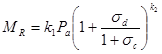 M subscript R equals k subscript 1 times P subscript a times open parenthesis 1 plus sigma subscript d divided by 1 pus sigma subscript c closed parenthesis raised to the power of k subscript 2.