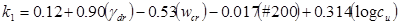 k subscript 1 equals 0.12 plus 0.90 times open parenthesis gamma subscript dr closed parenthesis minus 0.53 times w subscript cr closed parenthesis minus 0.017 times open parenthesis pound 200 closed parenthesis plus 0.314 times open parenthesis log times c subscript u closed parenthesis.