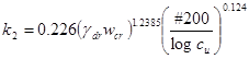 k subscript 2 equals 0.226 times open parenthesis gamma subscript dr times w subscript cr closed parenthesis raised to the power of 1.2385 times open parenthesis pound 200 divided by log times c subscript u closed parenthesis raised to the power of 0.124.