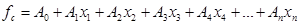 f subscript c equals A subscript 0 plus A subscript 1 times x subscript 1 plus A subscript 2 times x subscript 2 plus A subscript 3 times x subscript 3 plus A subscript 4 times x subscript 4…plus A subscript n times x subscript n.