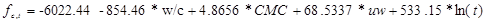 f subscript c,t equals -6,022.44 minus 854.46 times w/c plus 4.8645 times CMC plus 68.5337 times uw plus 533.15 times natural log open parenthesis t closed parenthesis.