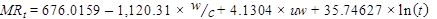 MR subscript t equals 676.0159 minus 1,120.31 times w/c plus 4.1304 times uw plus 35.74627 times natural log open parenthesis t closed parenthesis.