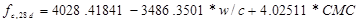 f subscript c,28d equals 4,028.41841 minus 3,486.3501 times w/c plus 4.02511 times CMC.