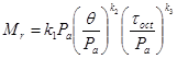 M subscript r equals k subscript 1 times P subscript a times open parenthesis theta divided by P subscript a closed parenthesis raised to the power of k subscript 2 times open parenthesis tau subscript oct divided by P subscript a closed parenthesis raised to the power of k subscript 3.