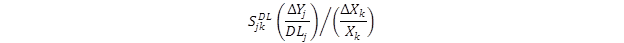 Figure 10. Equation. Design limit normalized sensitivity index equals the quantity of delta Y subscript j divided by DL subscript j, end quantity, divided by the quantity delta X subscript k, divided by X subscript k, end quantity.