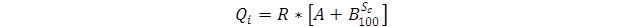 Figure 13. Equation. Shortwave radiation regression equation. Q subscript i equals R multiplied by the quantity A plus B time the quantity S subscript c divided by 100, end quantity, end quantity.