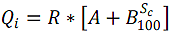 Figure 45. Equation. Shortwave radiation regression equation. Q subscript i equals R multiplied by the quantity A plus B time the quantity S subscript c divided by 100, end quantity, end quantity.