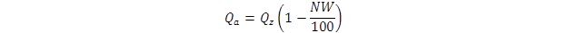 Figure 48. Equation. Incoming longwave radiation heat flux. Q subscript a equals Q subscript z times the quantity one minus the quantity N times W, end quantity, divided by 100, end quantity.