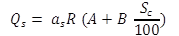 Figure 82. Equation. Downwelling shortwave radiation. Q subscript s equals a subscript s times R multiplied by the quantity A plus B times the quantity S subscript c divided by 100, end quantity, end quantity.