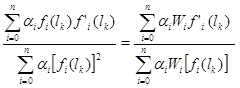 Figure 89. Equation. Radius of relative stiffness. The ratio of the summation of i equals 0 to n of the quantity alpha subscript i times f subscript i times open parenthesis l subscript k closed parenthesis times f prime subscript i times open parethesis l subscript k closed parenthesis all divided by the summation of i equals 0 to n of the quantity alpha subscript i times open bracket f subscript i times open parenthesis l subscript k closed parenthesis closed bracket squared equals the ratio of the summation of i equals 0 to n of the quantity alpha subscript i times W subscript i times f prime subscript i times open parenthesis l subscript k closed parenthesis all divided by the summation of i equals 0 to n of the quantity alpha subscript i times W subscript i times open bracket f subscript i times open parenthesis l subscript k closed parenthesis closed bracket.