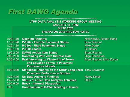 Illustration. Agenda of first Data Analysis Working Group meeting, held in 1992. 