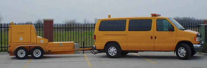 Figure C.3. Photo. Side view of FWD van and towed trailer unit.