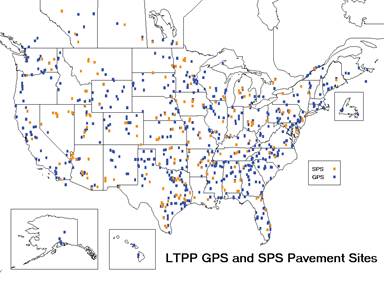 Figure 5.6. Map. Locations of GPS and SPS pavement test sections in the United States and Canada.