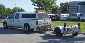 Figure 6.16. Photo. Van-towed skid testing equipment.