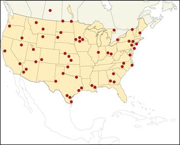 Figure 7.1. Map. Seasonal monitoring sites in the United States and Canada.