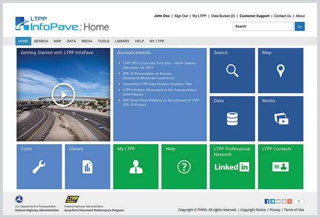 Figure 8.18. Screen shot. LTPP InfoPave™ Web site’s home page.